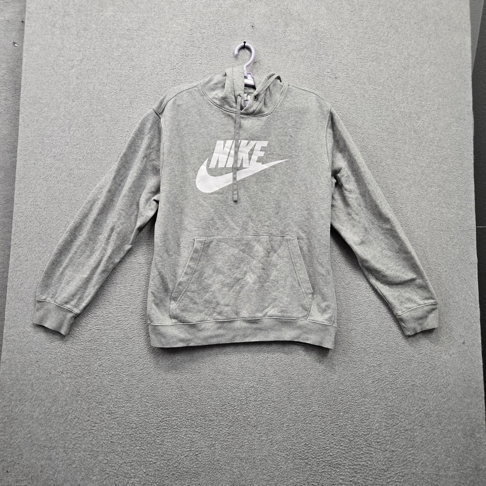 Nike Men Hoodie L Gray Fleece Activewear Logo Fleece Pullover